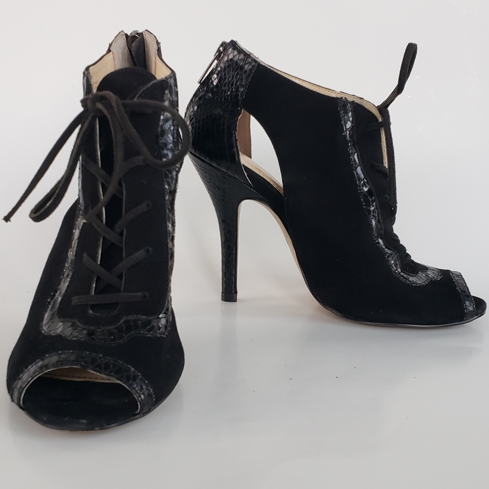 ISOLA "Brea" Open Toe Snakeskin Lace Up Bootie